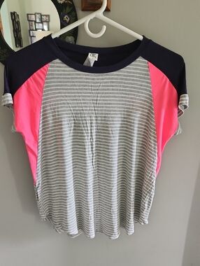 Sew In Love Gray & White Striped Tee with Navy Women's Size Small Oversized